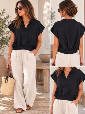 Zenana Linen Blend Collared Blouse